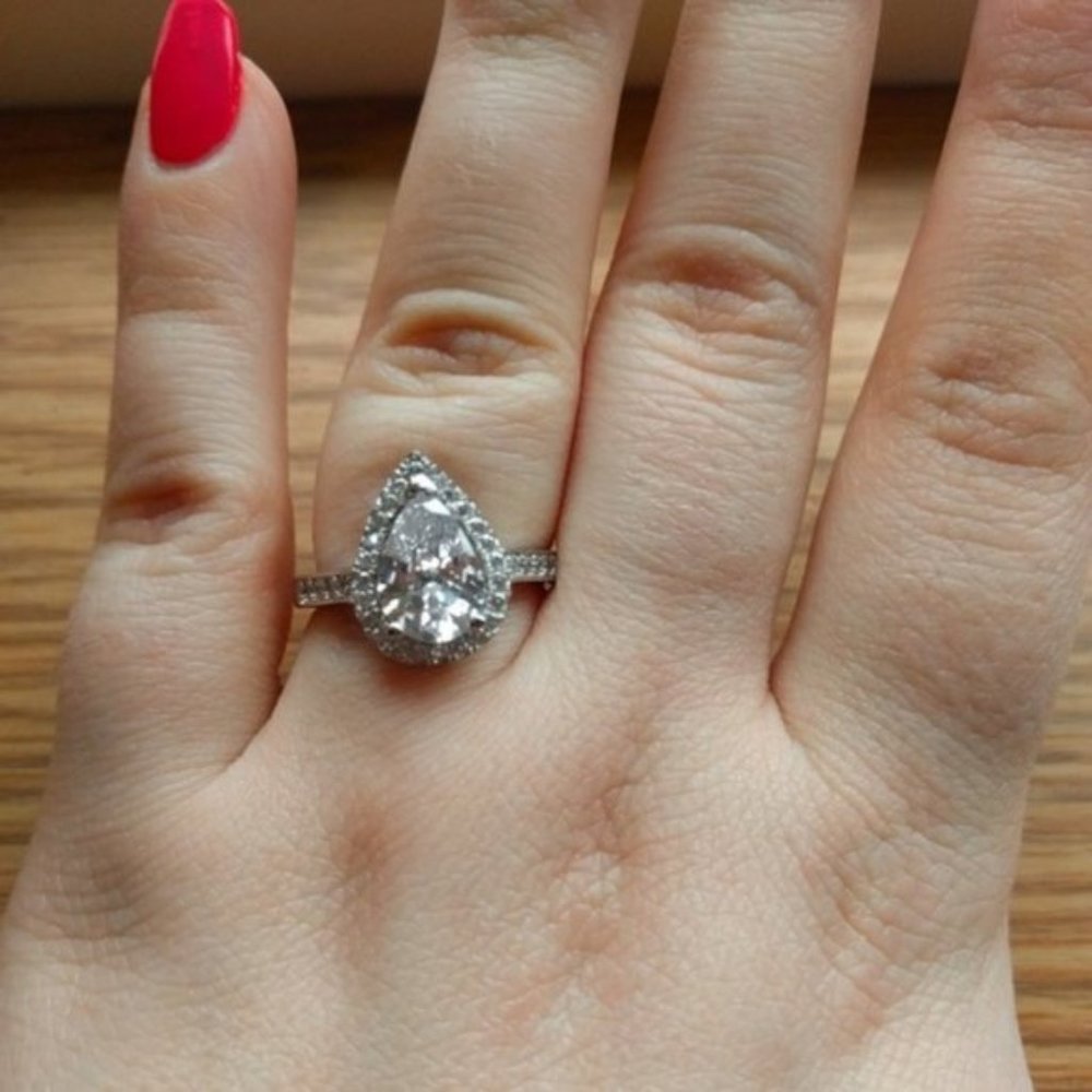 💎✨ 925 Pear Halo Ring - Picture 3 of 5